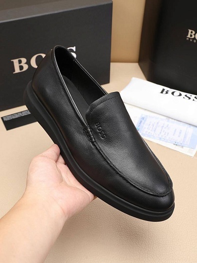 Кожаные лоферы Hugo Boss embossed logo - Black   