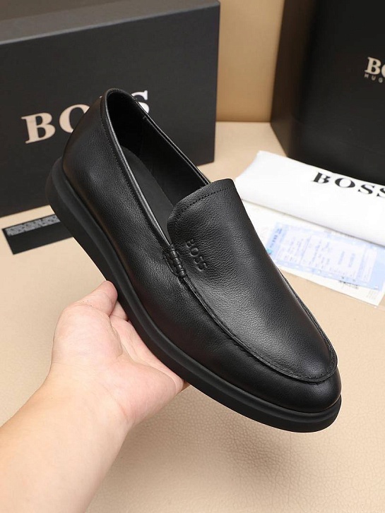 Кожаные лоферы Hugo Boss embossed logo - Black