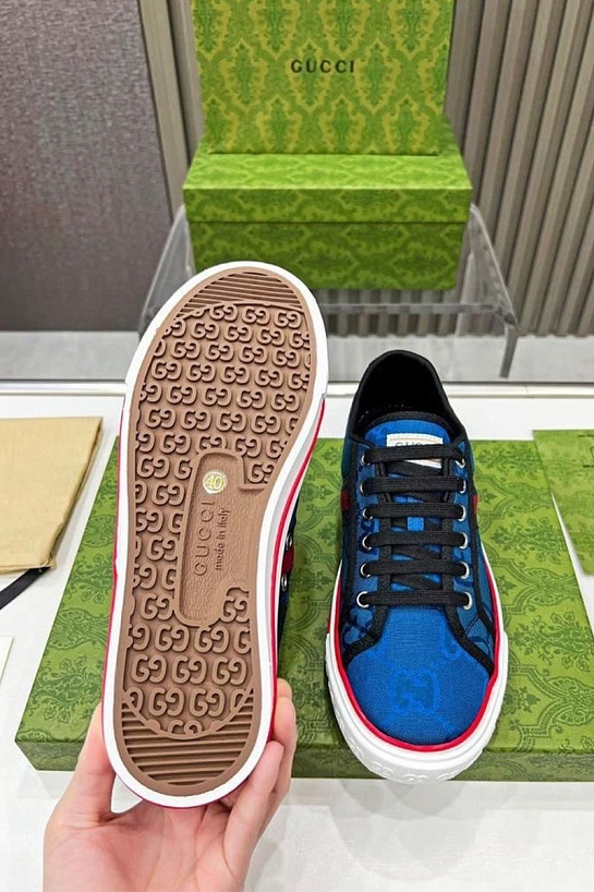 Мужские синие кроссовки Gucci GG Monogram