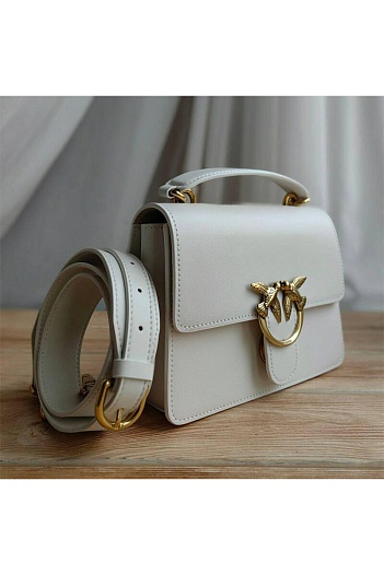 Кожаная сумка Love 25x18 см - White / Gold   