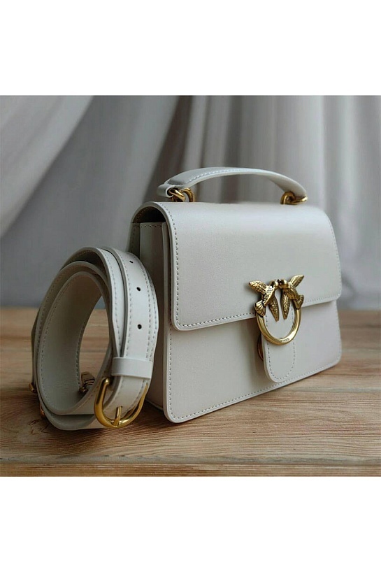 Кожаная сумка Love 25x18 см - White / Gold