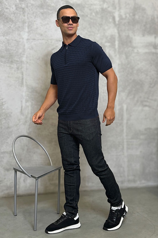 Мужское поло тёмно-синего цвета Zilli zip neck