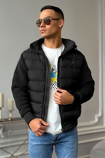 Чёрная куртка Tommy Hilfiger с вязаными рукавами   