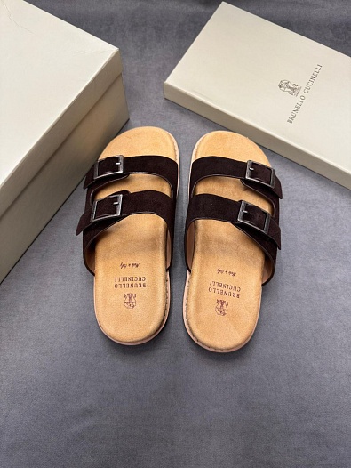 Замшевые шлёпанцы Brunello Cucinelli Urban - Brown   