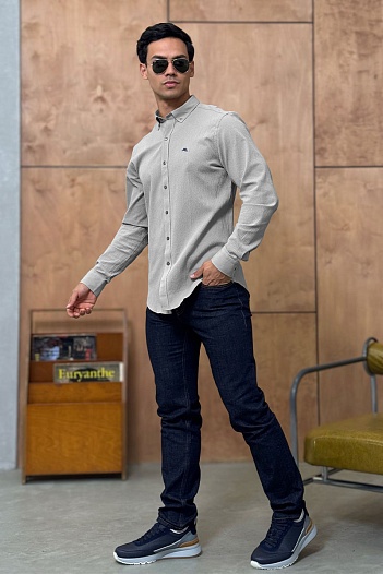 Мужская серая рубашка Etro Pegasus logo   