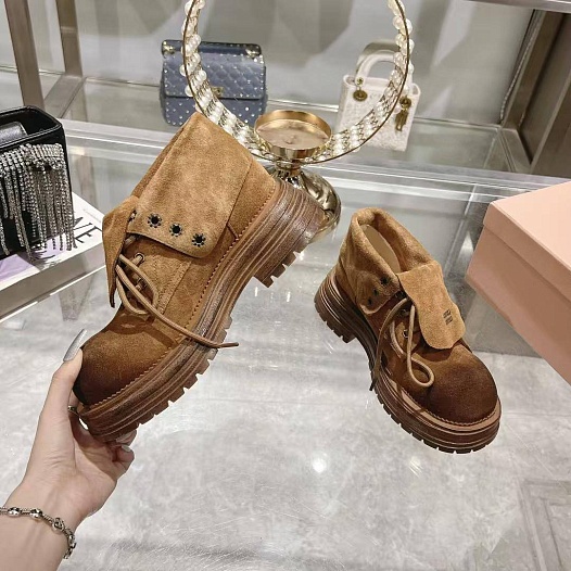 Женские замшевые ботинки MIU MIU Premium - Chestnut   