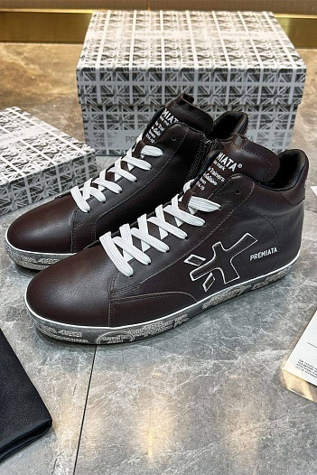 Кожаные кроссовки с мехом Premiata high-top - Brown   