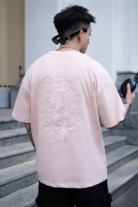 Розовая оверсайз футболка Chrome Hearts Premium