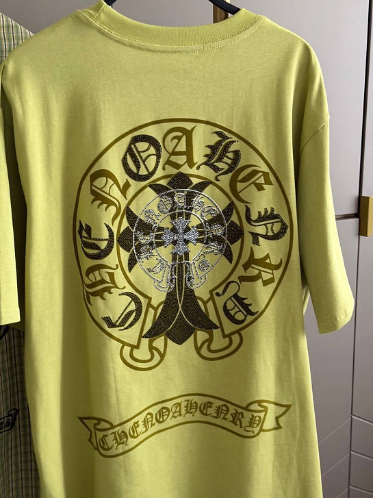 Женская оверсайз футболка зеленого цвета Chrome Hearts premium