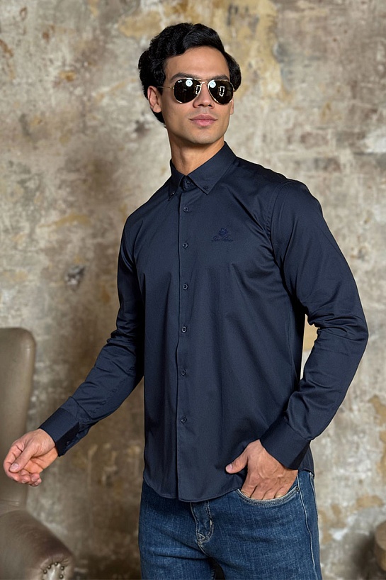 Мужская рубашка Loro Piana logo-embroidered - Navy
