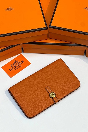 Кожаный кошелёк Hermes Dogon Duo - Orange 19.5x12 см   