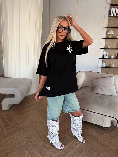 Женская оверсайз футболка чёрного цвета Chrome Hearts premium   