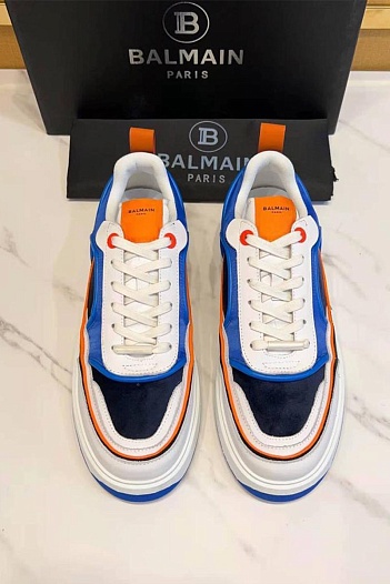 Комбинированные кроссовки Balmain синего цвета   