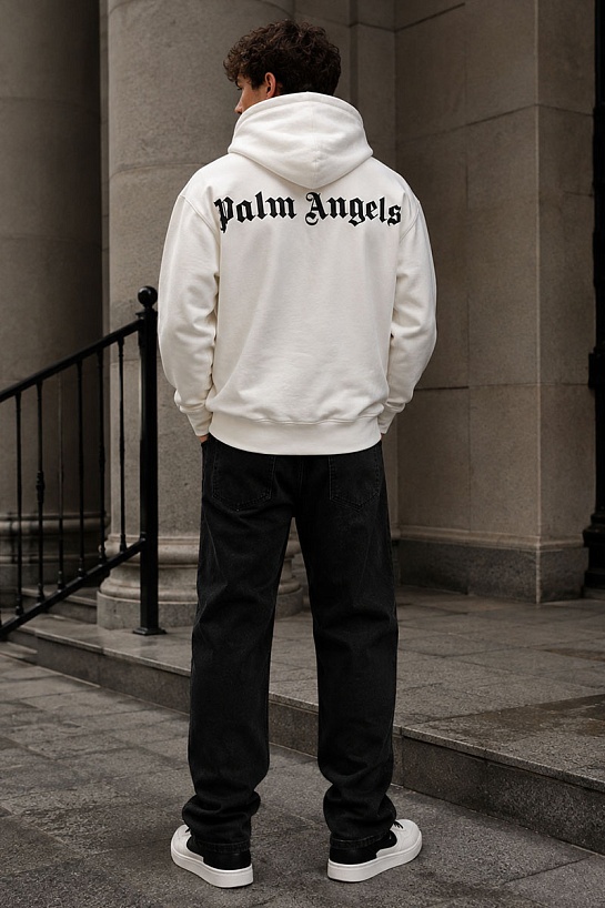 Мужское худи белого цвета Palm Angels logo-print