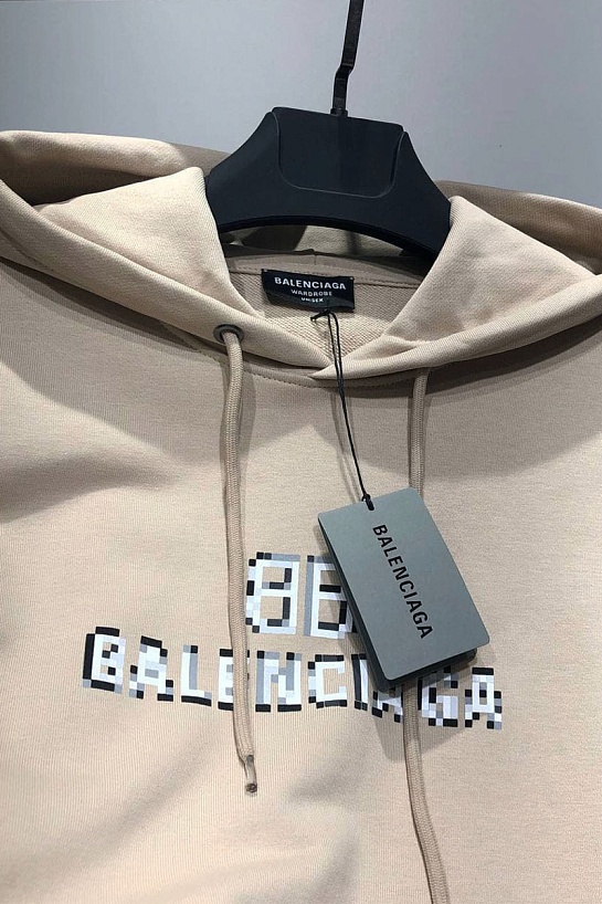 Бежевое оверсайз худи Balenciaga Pixel Logo