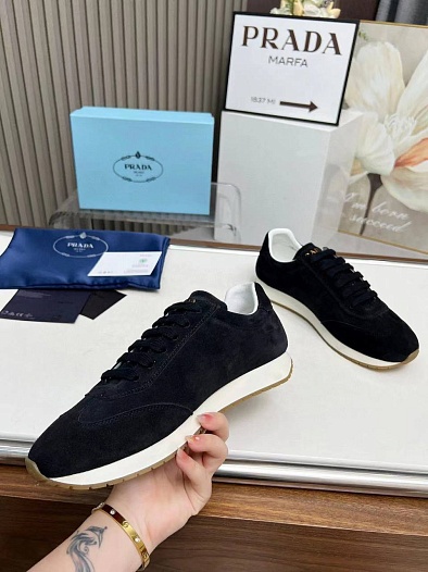 Женские замшевые кроссовки Prada Premium - Black   