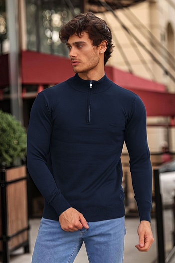 Мужской тёмно-синий джемпер Lacoste Zip Neck   