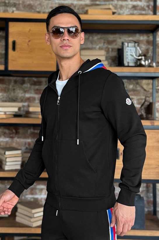 Чёрный спортивный костюм Moncler striped logo