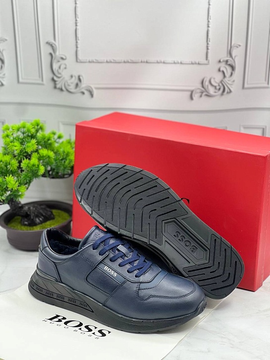 Кожаные кроссовки с мехом Hugo Boss