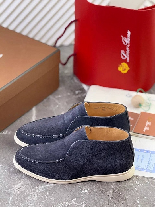Замшевые лоферы с меховой стелькой Loro Piana Open Walk - Navy