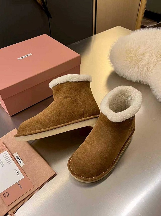 Женские ботинки с мехом MIU MIU premium - Chestnut