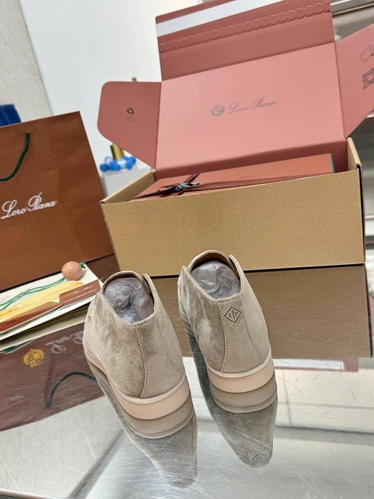 Женские замшевые лоферы Loro Piana premium - Light Grey