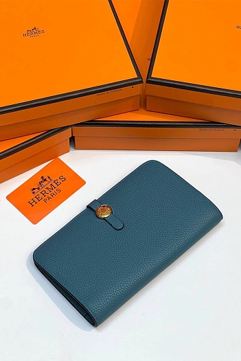 Кожаный кошелёк Hermes Dogon Duo - Blue 19.5x12 см   