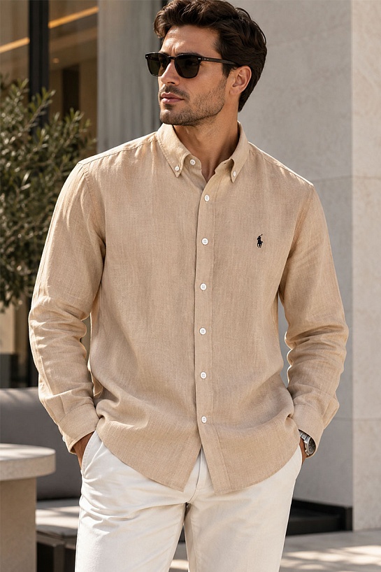 Льняная рубашка Роlо Ralрh Lаurеn pony-embroidered - Beige