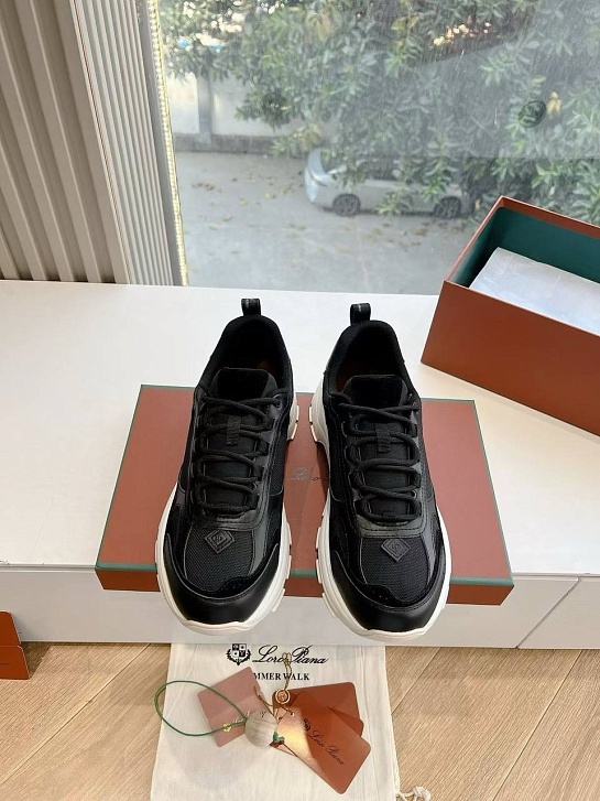 Женские кожаные кроссовки Loro Piana Premium - Black