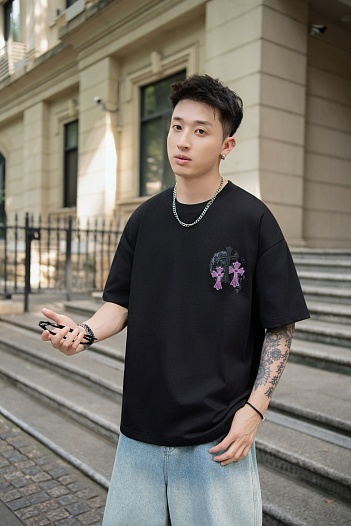 Чёрная оверсайз футболка Chrome Hearts Premium   