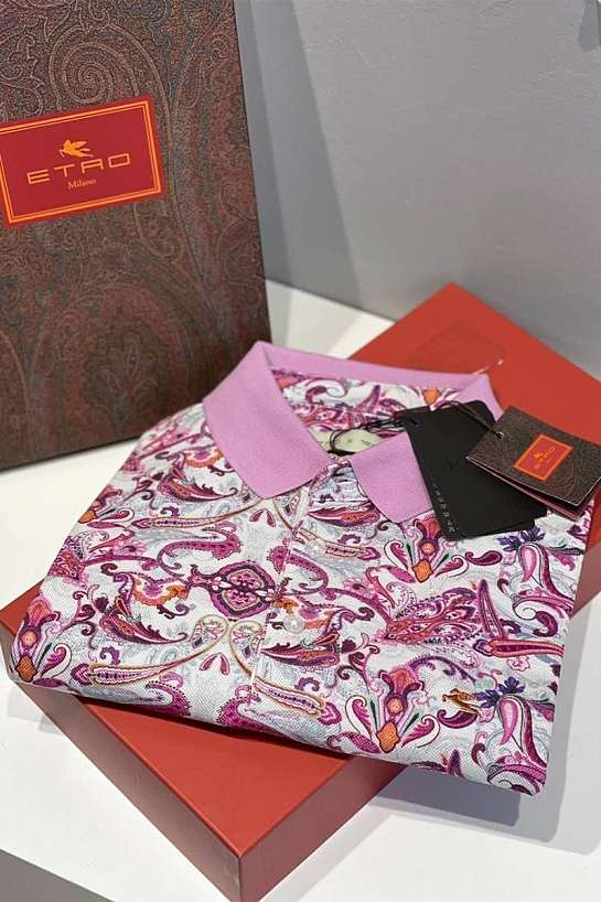 Мужское розовое поло Etro с узором пейсли