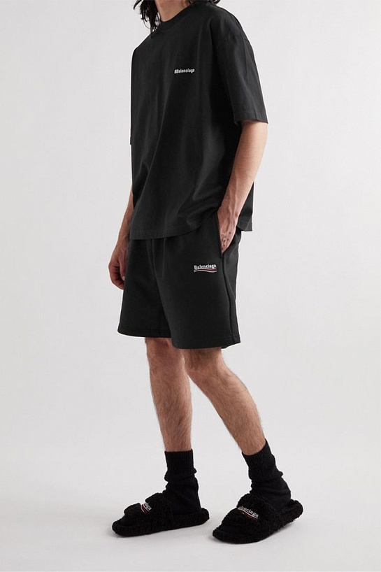 Чёрные мужские шорты Balenciaga Political Campaign logo
