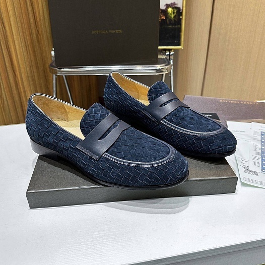 Мужские замшевые лоферы Bottega Veneta Intrecciato - Navy   