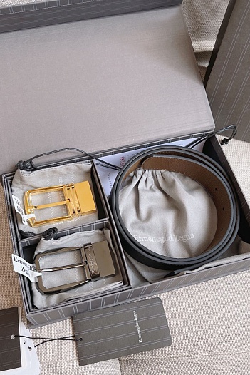 Двусторонний кожаный ремень Zegna Premium (длина 110 см, ширина 3.5 см)   