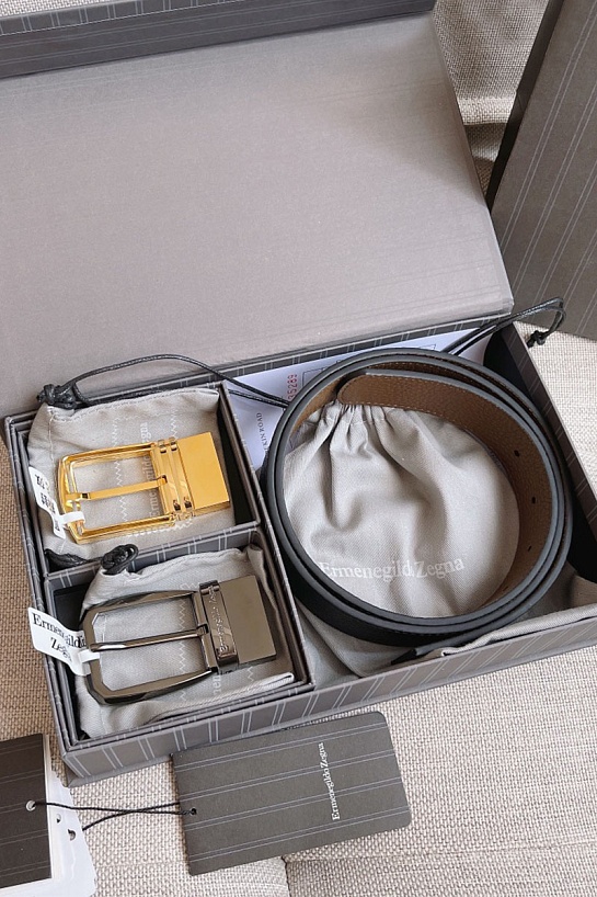 Двусторонний кожаный ремень Zegna Premium (длина 110 см, ширина 3.5 см)