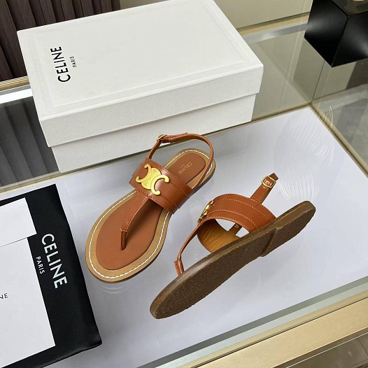 Женские кожаные сандалии Celine Premium - Brown   