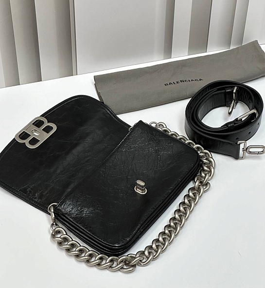 Женская сумка Balenciaga BB Soft Premium 23x14.5x4 см - Black / Silver