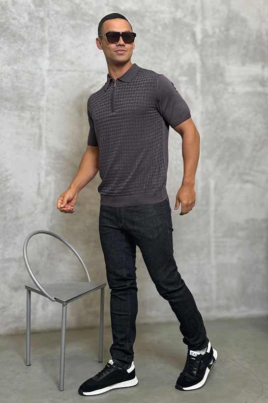 Мужское поло серо-коричневого цвета Zilli zip neck