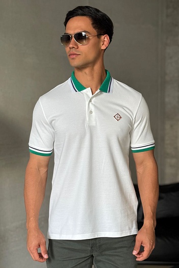 Поло белого цвета Casablanca logo-emblem   