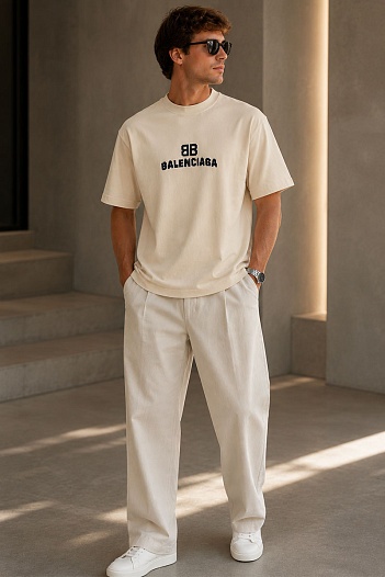 Светло-бежевая оверсайз футболка Balenciaga Pixel   