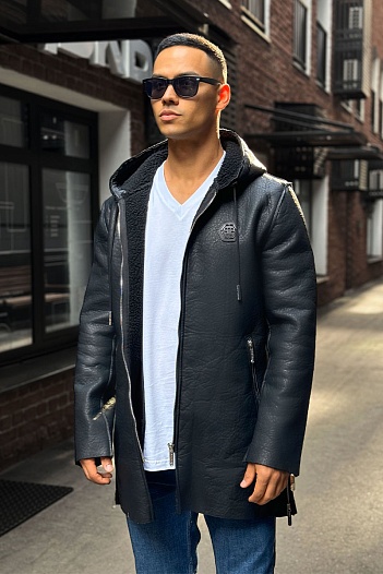 Мужское утеплённое пальто Philipp Plein чёрного цвета   