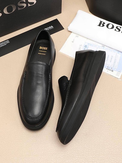 Кожаные лоферы Hugo Boss embossed logo - Black   
