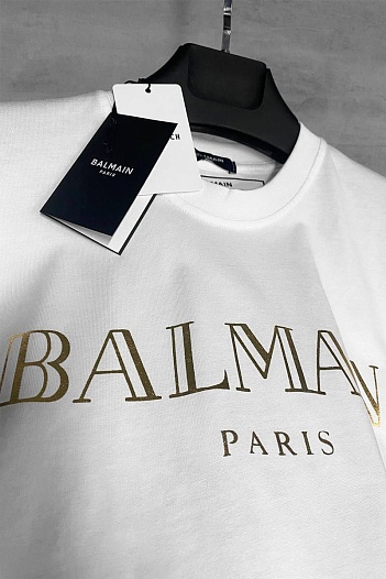 Белая футболка Balmain Paris gold logo-print   
