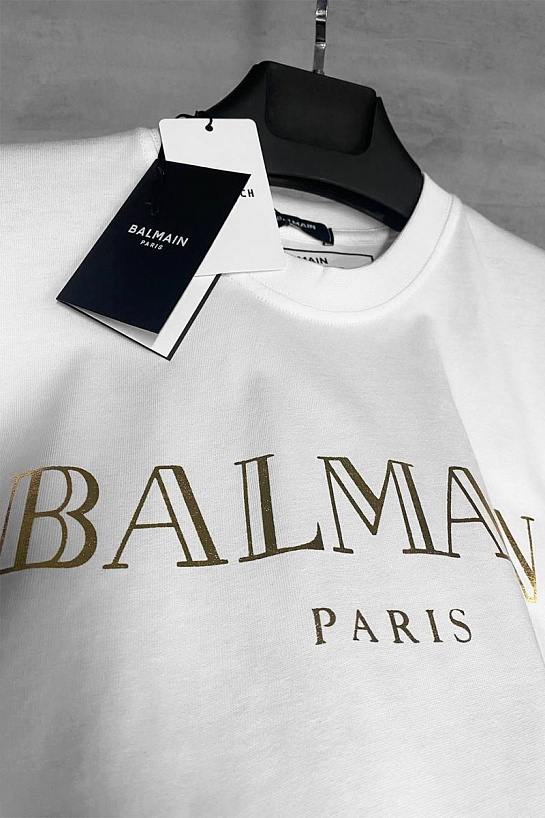 Белая футболка Balmain Paris gold logo-print