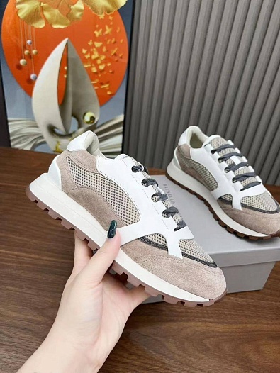 Женские комбинированные кроссовки Brunello Cucinelli   