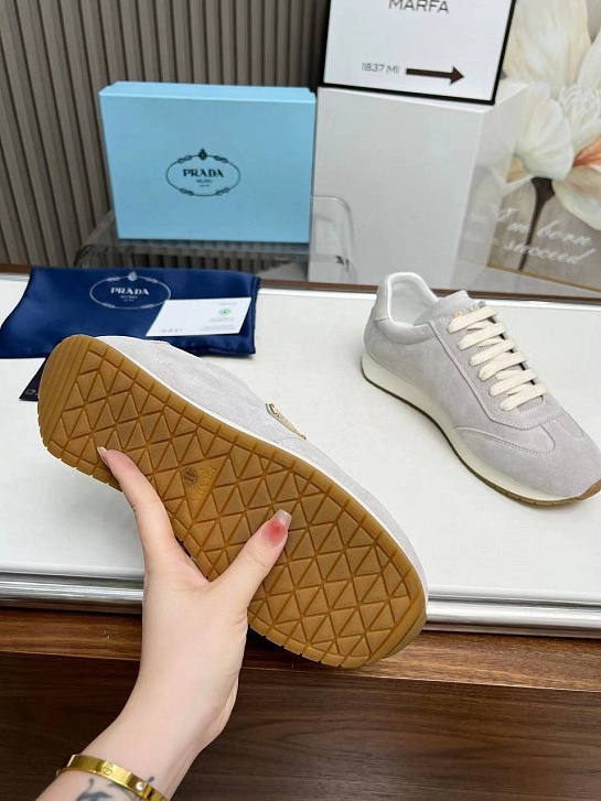 Женские замшевые кроссовки Prada Premium - Grey
