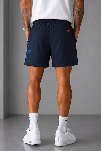 Мужские тёмно-синие шорты Hugo Boss Dugo logo-embroidered   