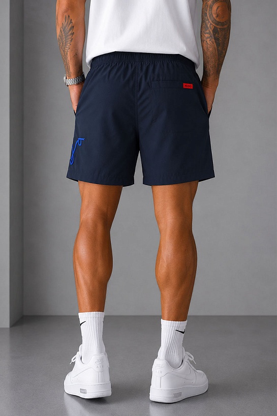 Мужские тёмно-синие шорты Hugo Boss Dugo logo-embroidered