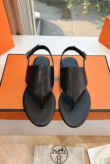 Женские кожаные сандалии Hermes Premium - Black   