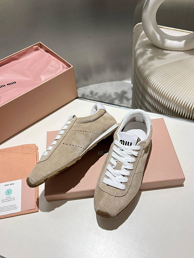 Женские замшевые кроссовки MIU MIU Premium - Beige   